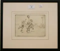 Netball by Eileen Soper, monochrome etching, sold Sep 2013