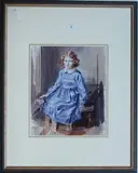 Eileen Soper, Portrait of a Girl wearing a Blue Dress and holding a Posy within an Interior