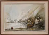 Ben Maile, View of Moored Boats, oil on canvas