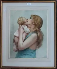 G. De Luca, Mother holding her Baby, watercolour