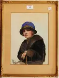 Harold H. Piffard, Portrait of a Young Lady seated wearing a Hat, watercolour and gouache