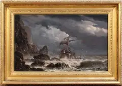 Isaac Walter Jenner, View of a Dutch Ship wrecked on Rocks, oil on canvas