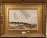 Williams Hyams, Landscape with Cattle and Distant Spire, watercolour over pencil traces