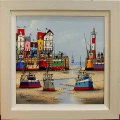 Ken Hammond, View of a Quayside, acrylic on board