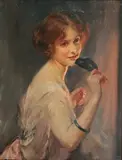 Walter Ernest Webster, Portrait of a Young Lady holding a Mask, early/mid-20th Century oil on canvas