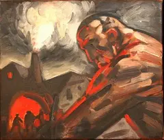 Peter Howson, Man outside a Foundry, oil on canvas