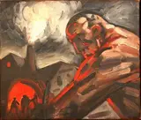 Peter Howson, Man outside a Foundry, oil on canvas
