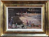 Jane Corsellis, Shadows on the Sand, oil on board