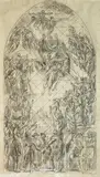 Hans Feibusch, Study for Trinity in Glory at St. Albans, Holborn, pencil and ink