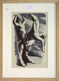 Hans Feibusch, Rider, Figure on a Rearing Horse, lithograph printed in blue and brown