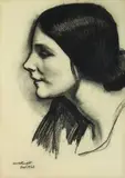 Laura Knight, Portrait of Ethel Bartlett in profile, charcoal drawing