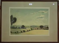 Claughton Pellew-Harvey, View across Fields, 1912, watercolour and pencil