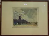 Claughton Pellew-Harvey, Landscape with Windmill, 1913, watercolour and pencil