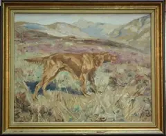 Denovan Adam, On Point' (Red Setter in a Landscape), watercolour and gouache