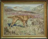 Denovan Adam, On Point' (Red Setter in a Landscape), watercolour and gouache