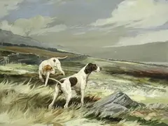 Reuben Ward Binks, Pointers on Open Moorland, early/mid-20th Century watercolour with gouache