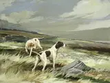 Reuben Ward Binks, Pointers on Open Moorland, early/mid-20th Century watercolour with gouache
