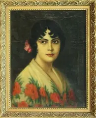 Anton Kaulbach, Bust Length Portrait of a Young Lady with a Flower in her Hair, oil on canvas