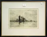 Last Trickle of the Flood by William Lionel Wyllie, monochrome etching, sold Jun 2013