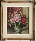 J. Vrancx, Still Life Study of Roses in a Vase, oil on board