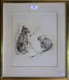 Harry Rountree, Study of Two Anthropomorphic Birds, one smoking a Pipe, pencil