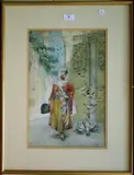 Fabio Fabbi, Portrait of a Lady beside Birds in a Courtyard