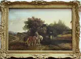 E.A. Brooke, Horses watering at a River, a Logging Cart beyond, 1868, oil on canvas