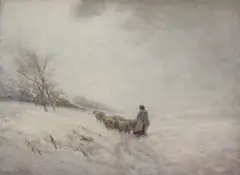William Tatton Winter, Figure and Sheep in a Snowy Landscape, 1902, oil on panel