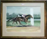 John Skeaping, Preakness Stakes' (Two Racehorses with Jockeys-up), watercolour and gouache