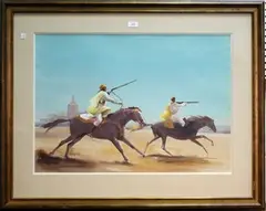 John Skeaping, Two Eastern Horse-riders holding Rifles, watercolour with gouache