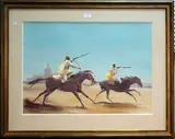 John Skeaping, Two Eastern Horse-riders holding Rifles, watercolour with gouache