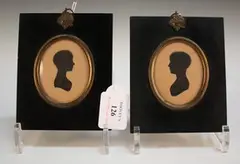 Oval Miniature Portrait Silhouettes of Children in profile by J.H. Gillespie, a pair of watercolours heightened in ink, sold Jun 2013