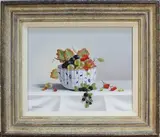 Johannes Eerdmans, Still Life Study of Grapes and Berries in a Bowl, oil on panel