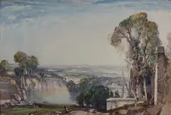 Lamorna Birch, Arcadian Landscape, watercolour heightened with white
