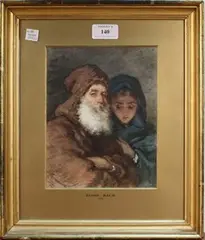 Guido Bach, Young Woman beside a Bearded Elderly Man, 1871, watercolour with touches of gouache