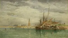Edward Goodall, Venice from the Lido, watercolour over pencil traces