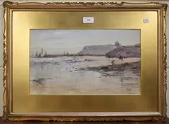Coastal Landscape with Harbour, possibly Whitby by Frank Rousse, watercolour, sold Jun 2013