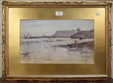 Frank Rousse, Coastal Landscape with Harbour, possibly Whitby, watercolour