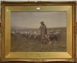 Arthur Winter Shaw, January' (Shepherd and Flock in a Landscape), watercolour