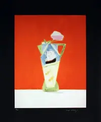 Craigie Aitchison, Still Life on Vermillion, colour print