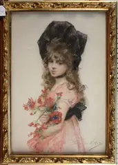 Frédérique Vallet-Bisson, Portrait of a Girl holding Flowers, pastel on canvas