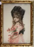 Frédérique Vallet-Bisson, Portrait of a Girl holding Flowers, pastel on canvas