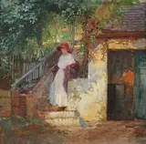 Horazio Gaigher, Woman walking down Steps, 1916, watercolour and gouache