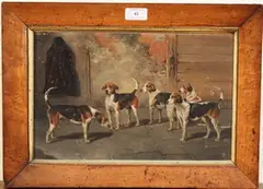 John Alfred Wheeler, Foxhounds in a Kennel, oil on board