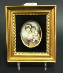 Joan Heir, Oval Miniature Portrait of a Young Woman carrying a Child on her Back, 1804, watercolour on ivory