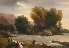 Carlo Canella, Figures on the Bank of the River Adda, Italy, 1870, oil on board