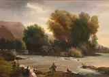 Carlo Canella, Figures on the Bank of the River Adda, Italy, 1870, oil on board