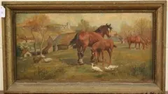 D. Phillips, View of Horses and Ducks in a Field, 1910, oil on canvas
