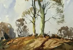 Landscape Study by Edward Wesson, watercolour over pencil and charcoal traces, sold Dec 2012