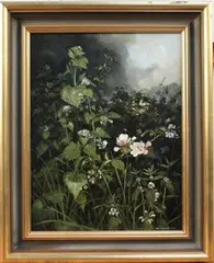 Peter Newcombe, Study of Flowering Bramble and Nettle in a Hedgerow, 1970, oil on canvas